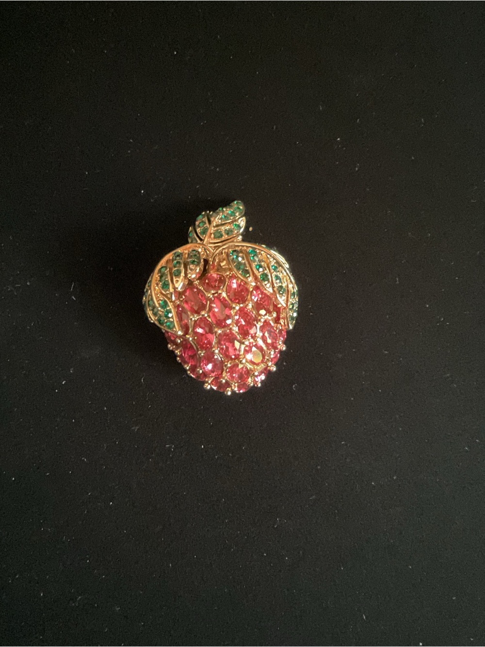 Gold-Tone Strawberry Crystal Brooch Pink and Green.